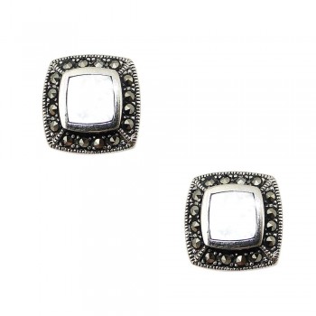 Marcasite Earring 12mm Square Mother of Pearl Outline Marcasite