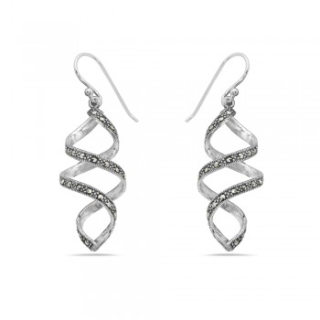 Marcasite Earring Open Marcasite Pave Spiral with Fish Wire