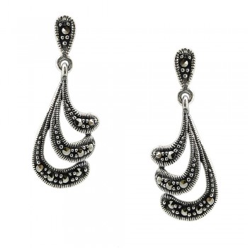 MARCASITE EARRING DANGLING HALF FEATHER WITH STUD POST