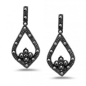 MARCASITE EARRING POINTY TEARDROP WITH MARCASITE FLOWER