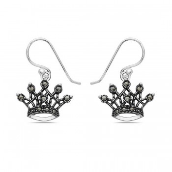 Marcasite Earring Crown Dangling Fish Wire