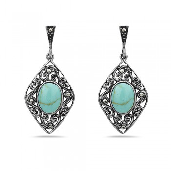 Marcasite Earring Oval Reconstituent Turquoise Diamond Sh