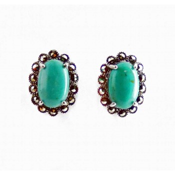 Marcasite Earring Oval Reconstituent Turquoise Marcasite