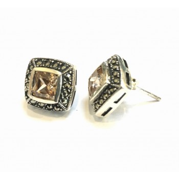 MS EARRING SQUARE PRINCESS CUT CHAMPAGNE CZ MARCAS