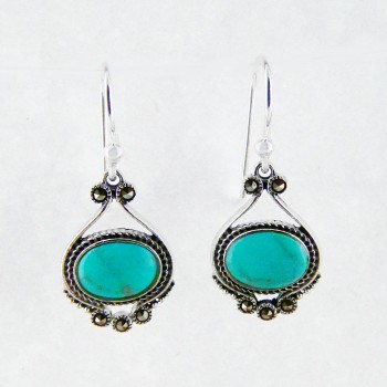 Marcasite EARRING DANGLE OVAL RECONSTITUENT TURQUOISE SID
