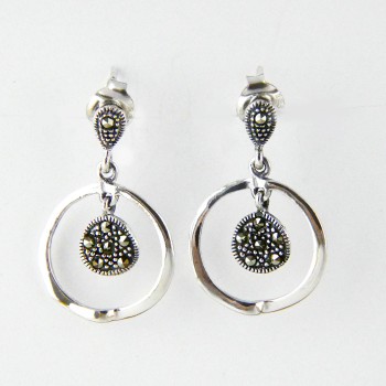 Marcasite EARRING DANGLE SLIGHTLY TWISTED ROUND WITH INNE