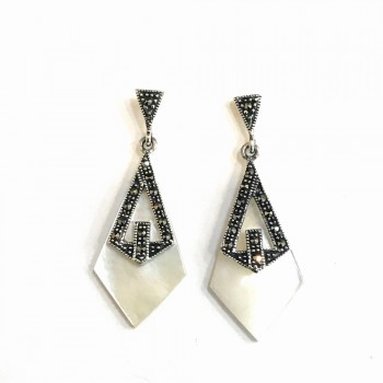 Marcasite EARRING DANGLE KITE SHAPE MOTHER OF PEARL MARCA-2M-2755M