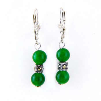 Marcasite DANGLE GREEN JADE BEADS WITH MARCASITE DICE DANGLE-2M-785J