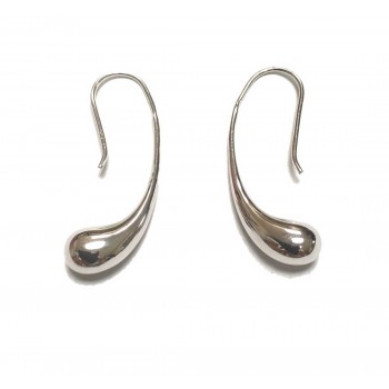 Sterling Silver Earring Plain Sided Tear Drop with Designer Hook--Rhodium Plating/Nickle Free