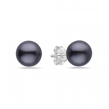 Sterling Silver Earring 8mm Gray Imitation Pearl Stud Code:Bc16