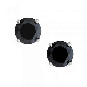 Sterling Silver Earring 5Mm Black Cubic Zirconia Round Stud