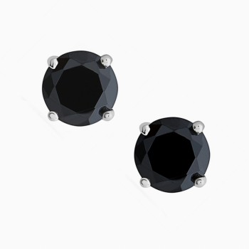Sterling Silver Earring Black Cubic Zirconia 8Mm Round Stud