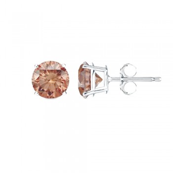 Free Gift-Sterling Silver Earring 3X3 Mm Round Champagne Cubic Zirconia Stud (4 Prongs)