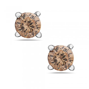 Sterling Silver Earring Champagne Cubic Zirconia 6Mm Round Stud