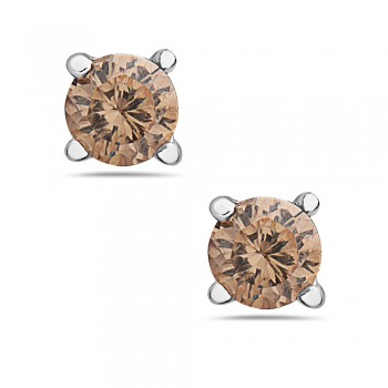 Sterling Silver Earring Champagne Cubic Zirconia Round 7Mm Stud
