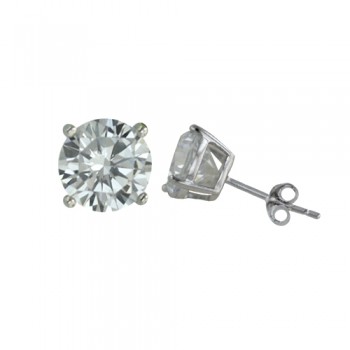 Sterling Silver Earring Clear Cubic Zirconia 6mm Round Stud