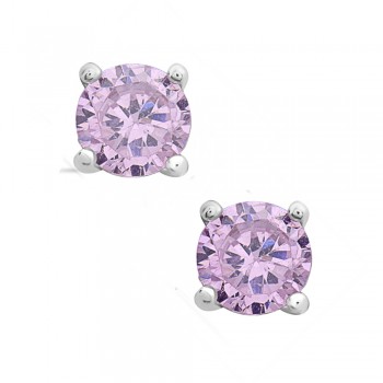 Sterling Silver Earring Pink Cubic Zirconia Round 7Mm Stud