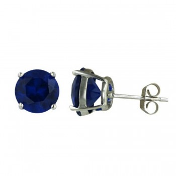 Sterling Silver Earring 8Mm Synthetic Spinel Sapphire Round S