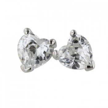 Sterling Silver Earring Clear Cubic Zirconia 7mm Heart Stud