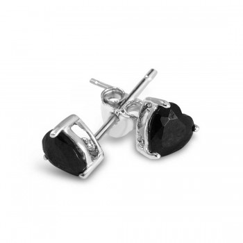 Sterling Silver Earring Black Cubic Zirconia 5mm Heart Stud