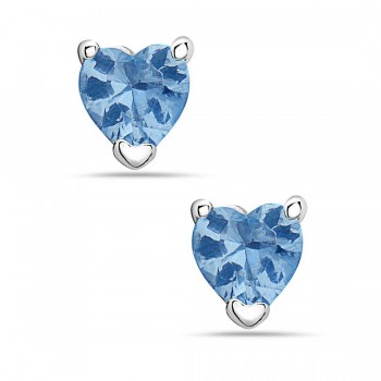 Sterling Silver Earring Aqua Marine Glass 5mm Heart Stud
