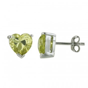 Sterling Silver Earring Peridot Cubic Zirconia 5mm Heart Stud