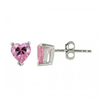 Sterling Silver Earring Pink Cubic Zirconia 5mm Heart Stud