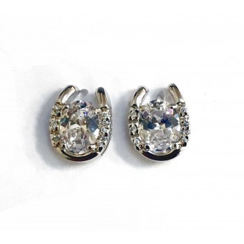 Sterling Silver Earring U Shape with Oval Clear Cubic Zirconia