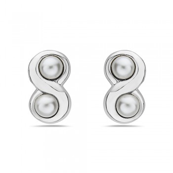 Sterling Silver Earring Double Faux Pearl in 'S' Shape