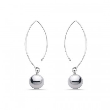 Sterling Silver Earring Plain 12mm Solid Ball with Almond Hook--E-C