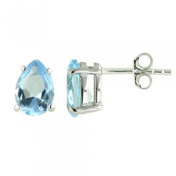 Sterling Silver Earring Aqua Marine Glass Tear Drop Stud 6X9