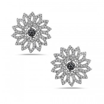 Sterling Silver Earring Black+Cubic Zirconia Sunflwr