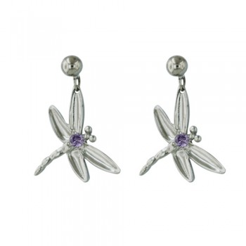 Sterling Silver Earring Ame Cubic Zirconia Dragonfly