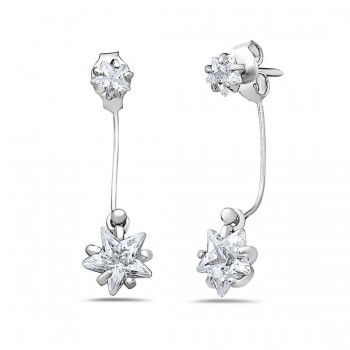 Sterling Silver Earring Star Post with (Butterfly Back) Cubic Zirconia Star Dang