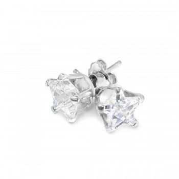 Sterling Silver Earring 7M Clear Cubic Zirconia Star Stud (Cocktail Setting)