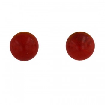 Sterling Silver Earring 6mm Sea Bamboo Red Coral Stud