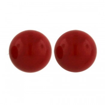 Sterling Silver Earring 8mm Sea Bamboo Red Coral Stud