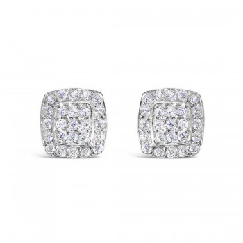 Sterling Silver Earring 2 Layer Pave Cubic Zirconia Cushion