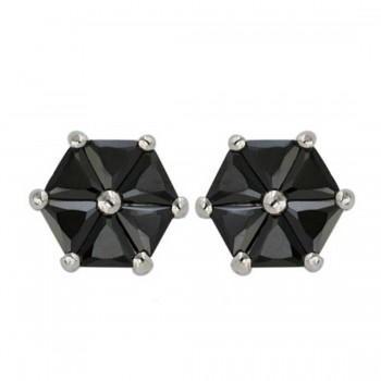 Sterling Silver Earring 6Pcs Triangle Black Cubic Zirconia Stud