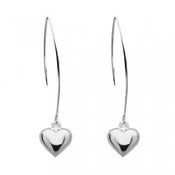 Sterling Silver Earring 12mm Puffy Silver Heart with Almond Hook