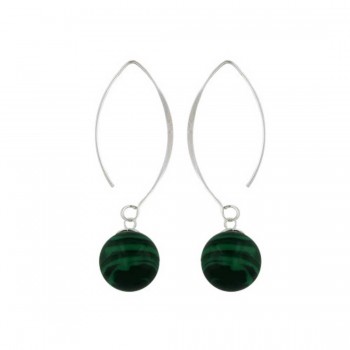 Sterling Silver Earring 12mm Malachite Drop with Cap