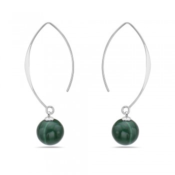 Sterling Silver EARRING 12MM GENUINE MALACHITE DROP WITH CAP