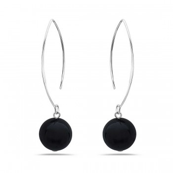 Sterling Silver Earring Almond Hook With 10Mm Onyx Ball