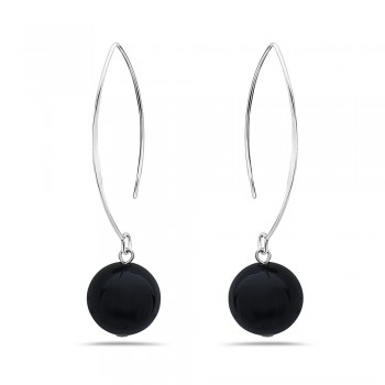 Sterling Silver Earring Almond Hook With 14Mm Onyx Ball