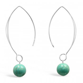 Sterling Silver Earring Almond Hook with 10 mm Recontructed Turquoise Ball