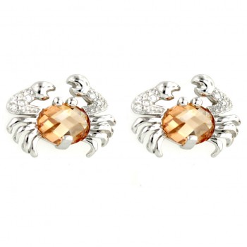 Sterling Silver Earring Chess Cut Champagne Cubic Zirconia Crab (6S-3077Ch)