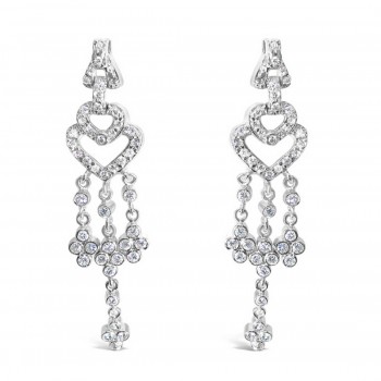 Sterling Silver Earring Clear Cubic Zirconia Chandelier--Rhodium Plating Plate