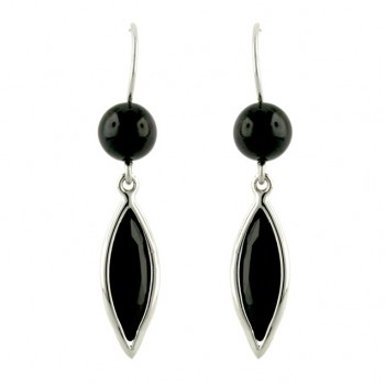 Sterling Silver Earg Hematite+Marquis Blk Cz W/ French Wire