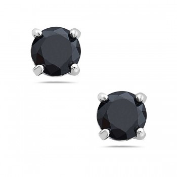 Sterling Silver Earring 5mm Round Black Cubic Zirconia Stud