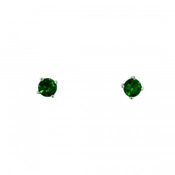 Sterling Silver Earring 5mm Round Emerald Green (#Glgr) Glass Stud